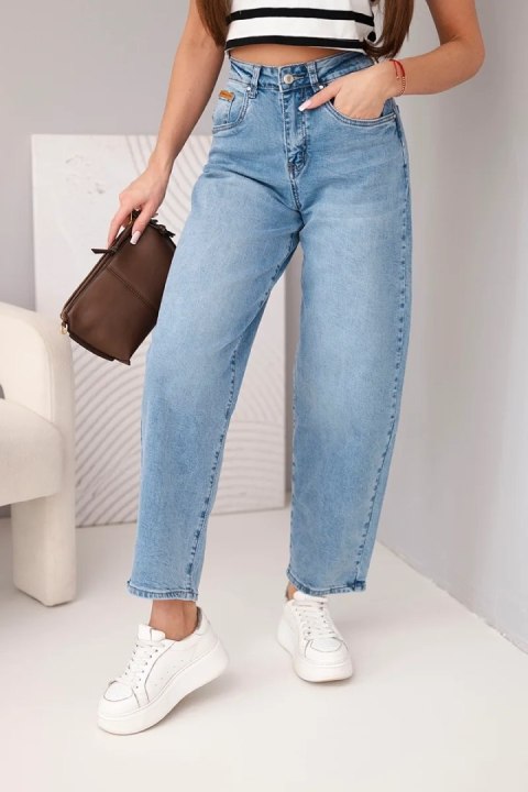 Spodnie damskie skater z wysokim stanem i luźną nogawką jeansowe