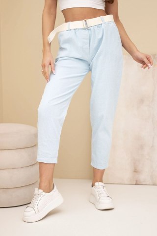 Spodnie damskie sztruksowe z paskiem niebieskie