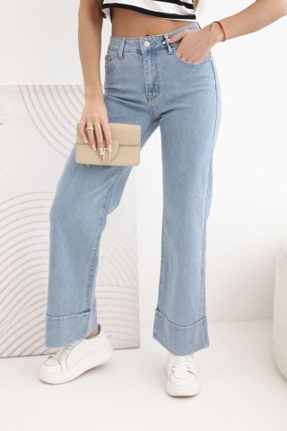 Spodnie damskie z szeroką nogawką i wysokim stanem jeansowe