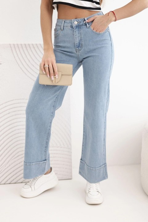 Spodnie damskie z szeroką nogawką i wysokim stanem jeansowe