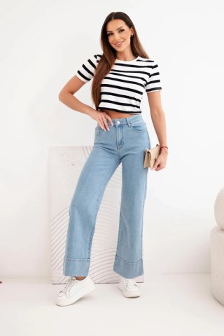 Spodnie damskie z szeroką nogawką i wysokim stanem jeansowe