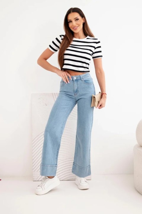 Spodnie damskie z szeroką nogawką i wysokim stanem jeansowe