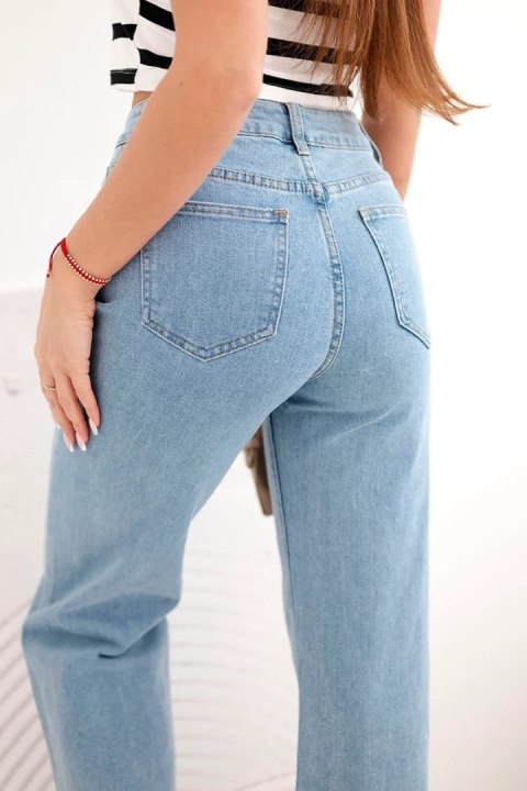 Spodnie damskie z szeroką nogawką i wysokim stanem jeansowe