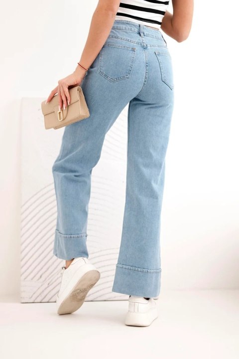 Spodnie damskie z szeroką nogawką i wysokim stanem jeansowe