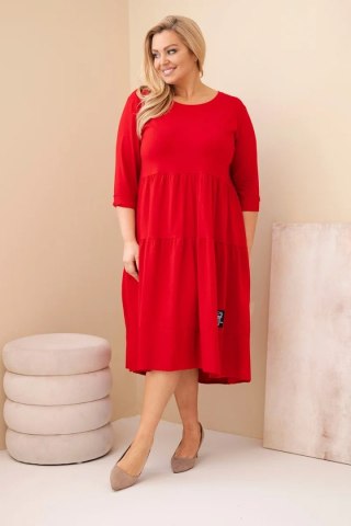 Sukienka damska bawełniana Plus Size z falbanami i podwiniętym rękawem czerwona