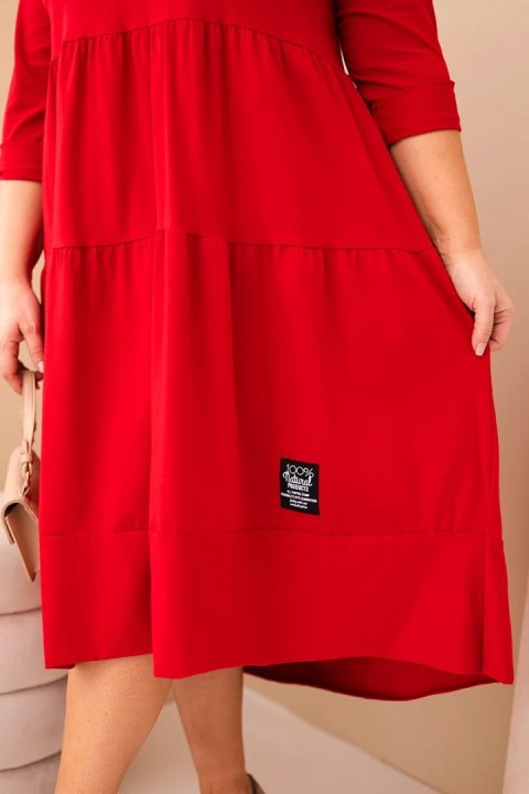 Sukienka damska bawełniana Plus Size z falbanami i podwiniętym rękawem czerwona