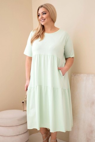 Sukienka damska bawełniana Plus Size z krótkim rękawem i falbaną miętowa