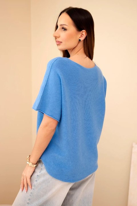 Sweter damski z krótkim rękawem o luźnym kroju niebieski