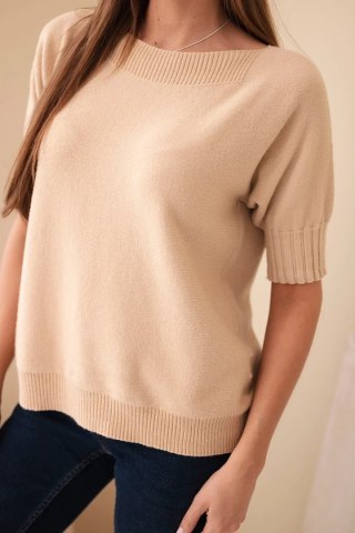 Sweter damski z wiskozy z krótkim rękawem jasno camelowy