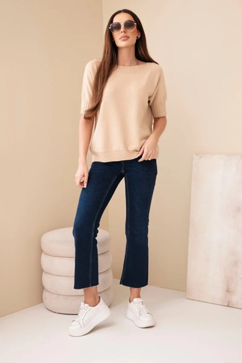 Sweter damski z wiskozy z krótkim rękawem jasno camelowy