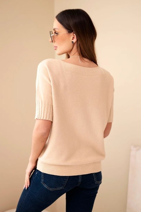 Sweter damski z wiskozy z krótkim rękawem jasno camelowy