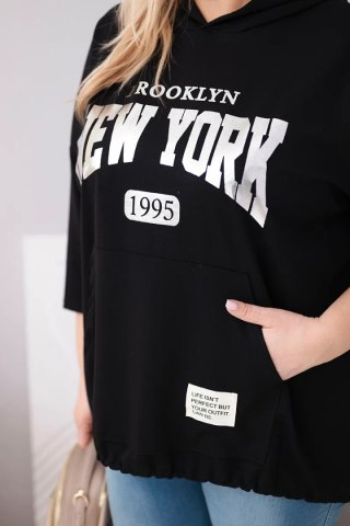 Bluza damska Plus Size wiskozowa z kapturem i kieszenią kangurką czarna