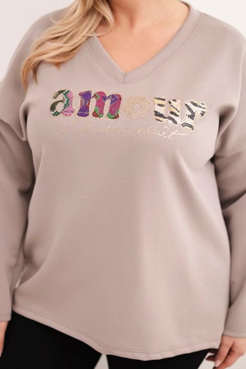 Bluza damska Plus Size z napisem i dekoltem V fango