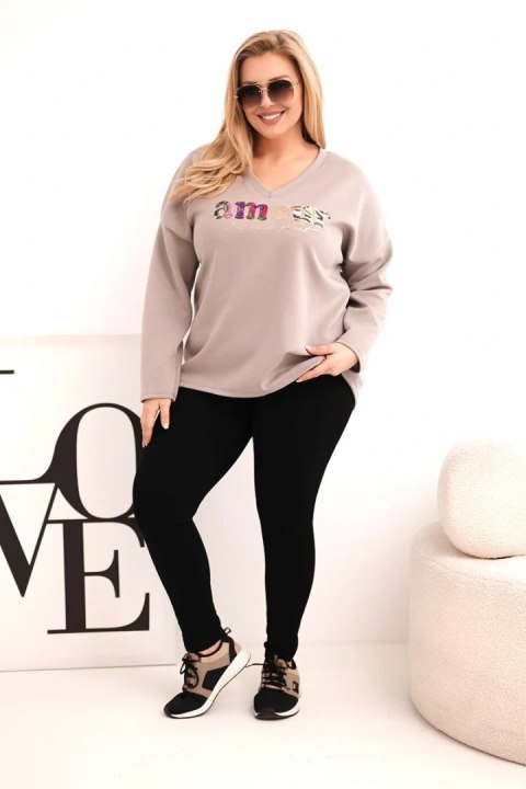 Bluza damska Plus Size z napisem i dekoltem V fango