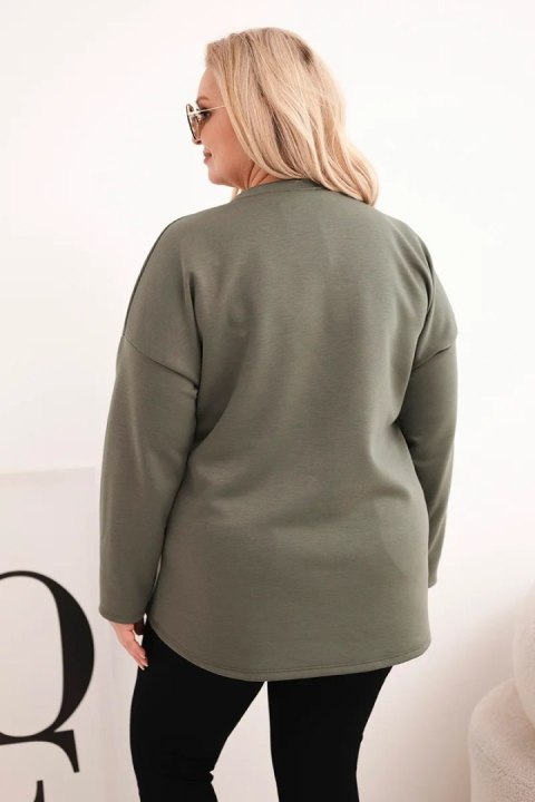Bluza damska Plus Size z napisem i dekoltem V khaki