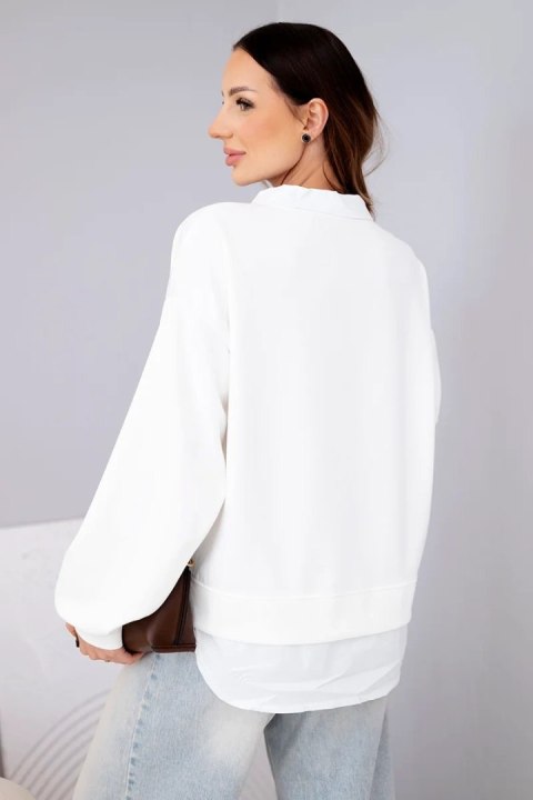 Bluza damska masełkowa z wiskozowy i z koszulową wstawką biała