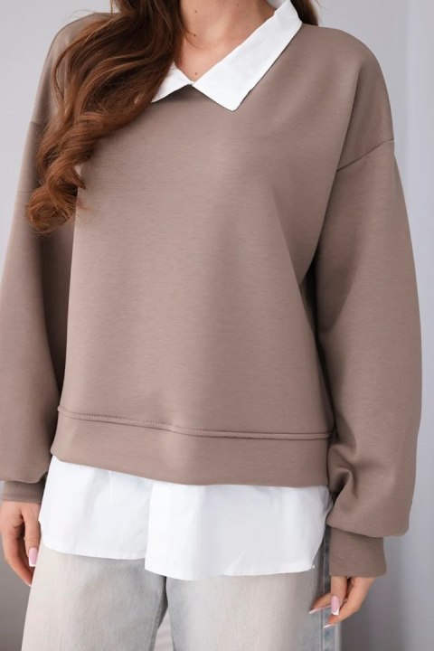 Bluza damska masełkowa z wiskozowy i z koszulową wstawką fango