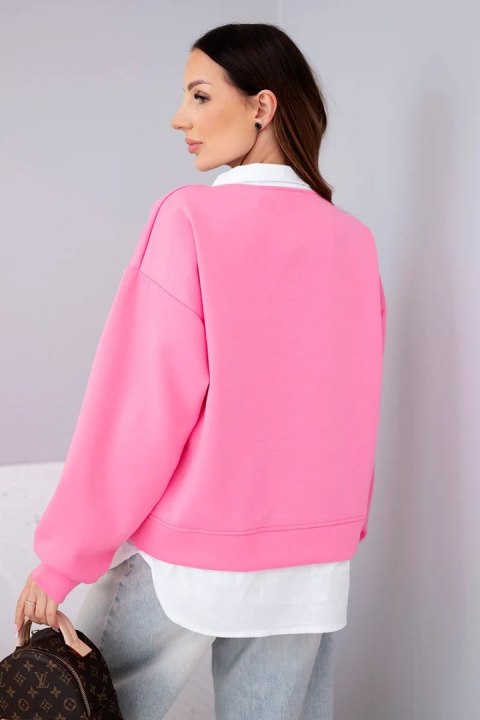 Bluza damska masełkowa z wiskozowy i z koszulową wstawką jasno różowa