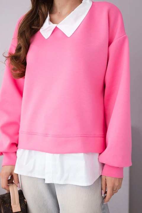 Bluza damska masełkowa z wiskozowy i z koszulową wstawką jasno różowa