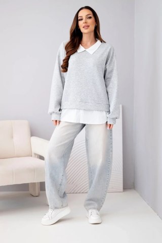 Bluza damska masełkowa z wiskozowy i z koszulową wstawką szara