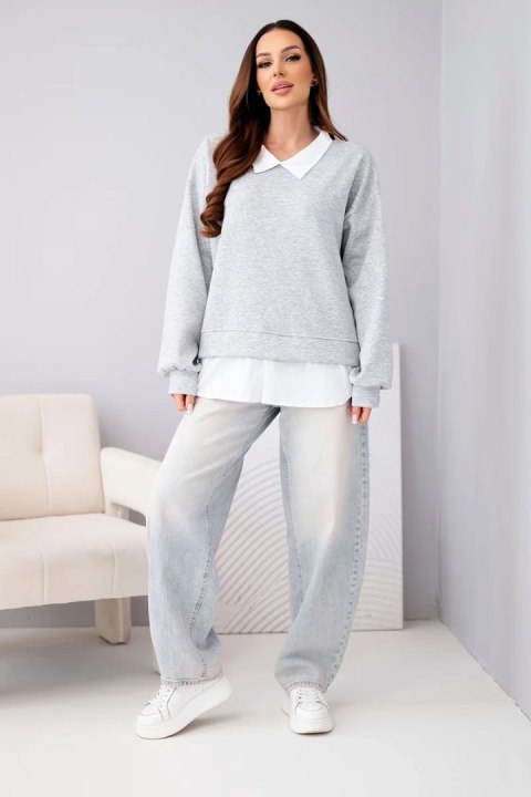 Bluza damska masełkowa z wiskozowy i z koszulową wstawką szara
