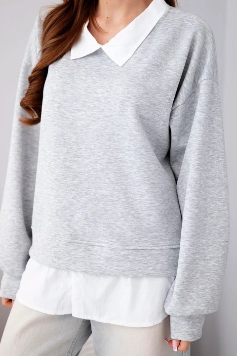 Bluza damska masełkowa z wiskozowy i z koszulową wstawką szara