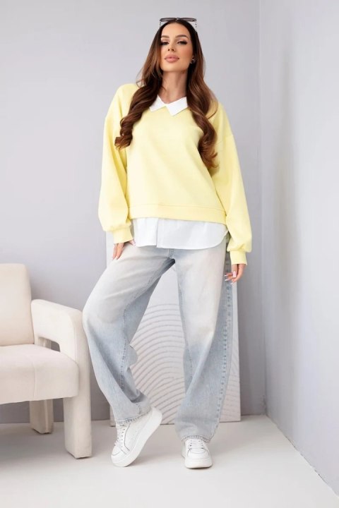 Bluza damska masełkowa z wiskozowy i z koszulową wstawką żółta