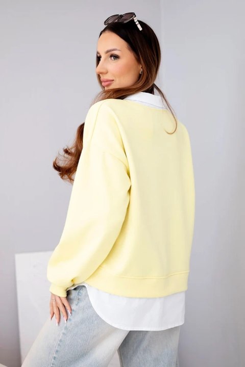 Bluza damska masełkowa z wiskozowy i z koszulową wstawką żółta
