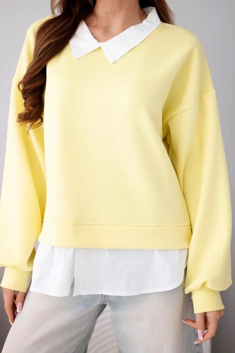 Bluza damska masełkowa z wiskozowy i z koszulową wstawką żółta