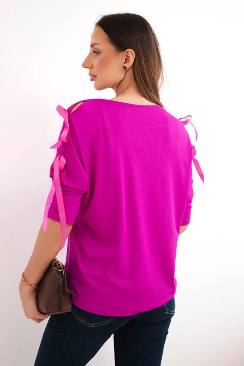 Bluzka damska wiskozowa z ozdobnymi wstążkami ciemno fioletowa