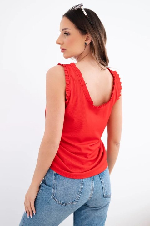 Bluzka damska z wiskozy z falbanką przy dekolcie czerwona