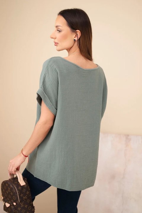 Bluzka muślinowa z naszyjnikiem ciemne khaki