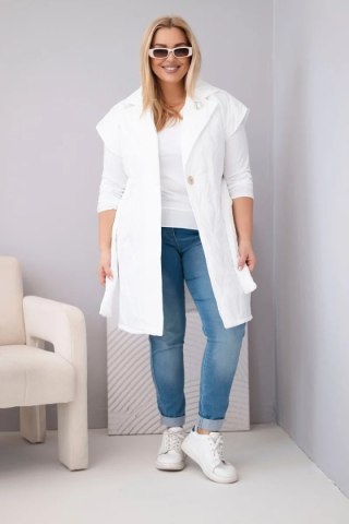 Kamizelka damska Plus Size pikowana z paskiem i kołnierzem biała