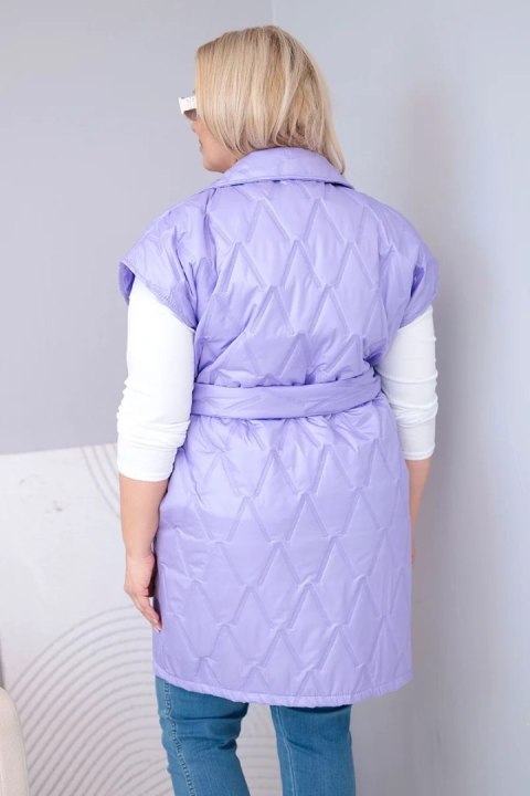 Kamizelka damska Plus Size pikowana z paskiem i kołnierzem jasno fioletowa