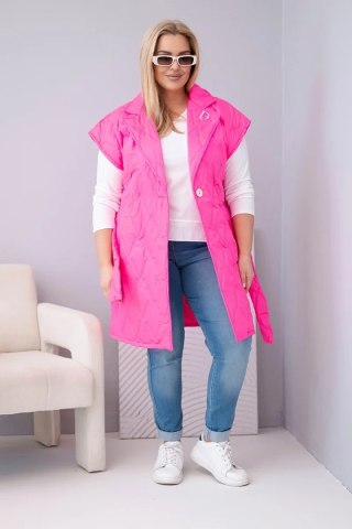 Kamizelka damska Plus Size pikowana z paskiem i kołnierzem różowy neon