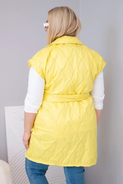 Kamizelka damska Plus Size pikowana z paskiem i kołnierzem żółta