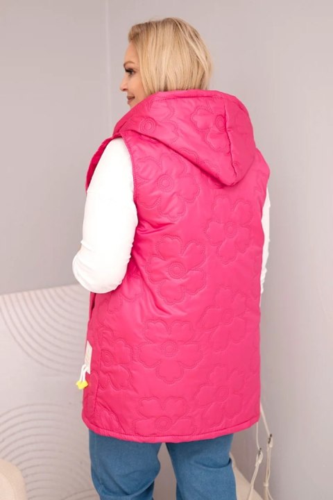 Kamizelka damska Plus Size z kapturem i pikowaniem w kwiaty fuksja