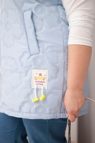 Kamizelka damska Plus Size z kapturem i pikowaniem w kwiaty niebieska