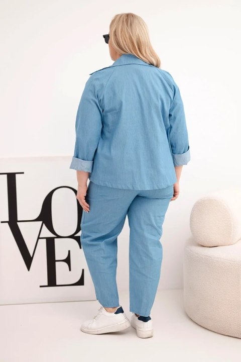 Komplet damski Plus Size bawełniany z marynarką i spodniami jeansowy