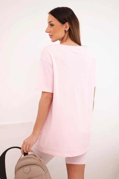 Komplet damski bawełniany z krótkim rękawem i szortami cukierkowy róż