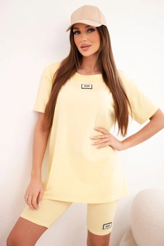Komplet damski bawełniany z krótkim rękawem i szortami żółty