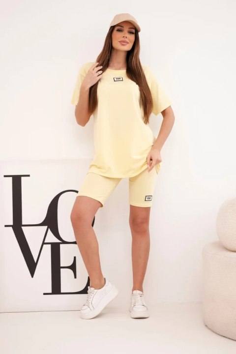 Komplet damski bawełniany z krótkim rękawem i szortami żółty