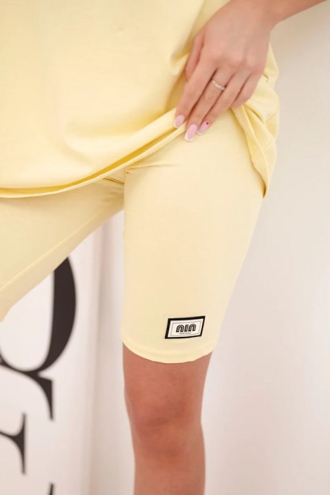 Komplet damski bawełniany z krótkim rękawem i szortami żółty