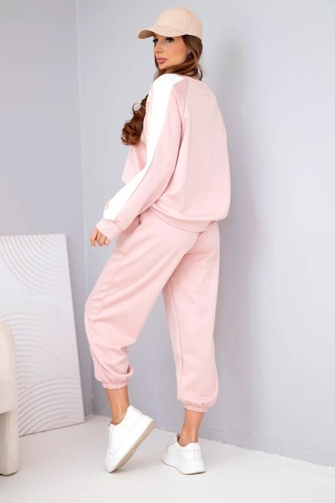 Komplet damski masełkowy z lampasem i ściągaczem ciemny pudrowy róż