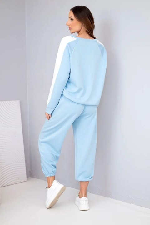 Komplet damski masełkowy z lampasem i ściągaczem niebieski