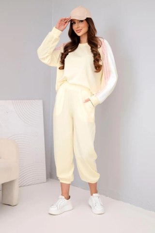 Komplet damski masełkowy z lampasem i ściągaczem żółty