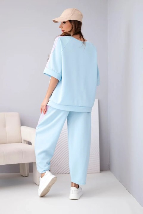 Komplet damski masełkowy z wiskozy bluza i spodnie z lampasami niebieski