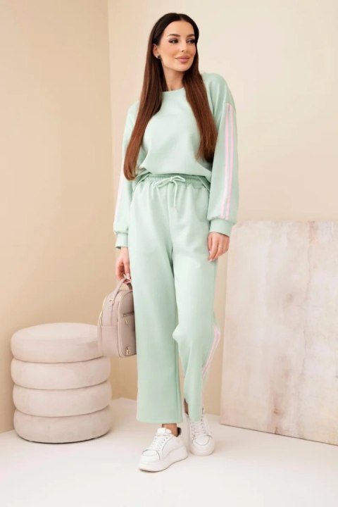 Komplet damski wiskozowy masełko z lampasami ciemny miętowy