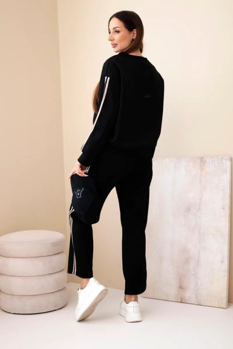 Komplet damski wiskozowy masełko z lampasami czarny