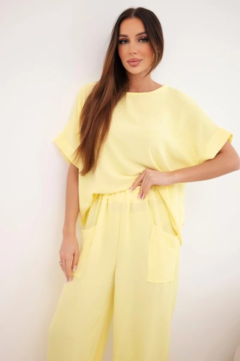 Komplet z wiskozy bluzka + spodnie żółty